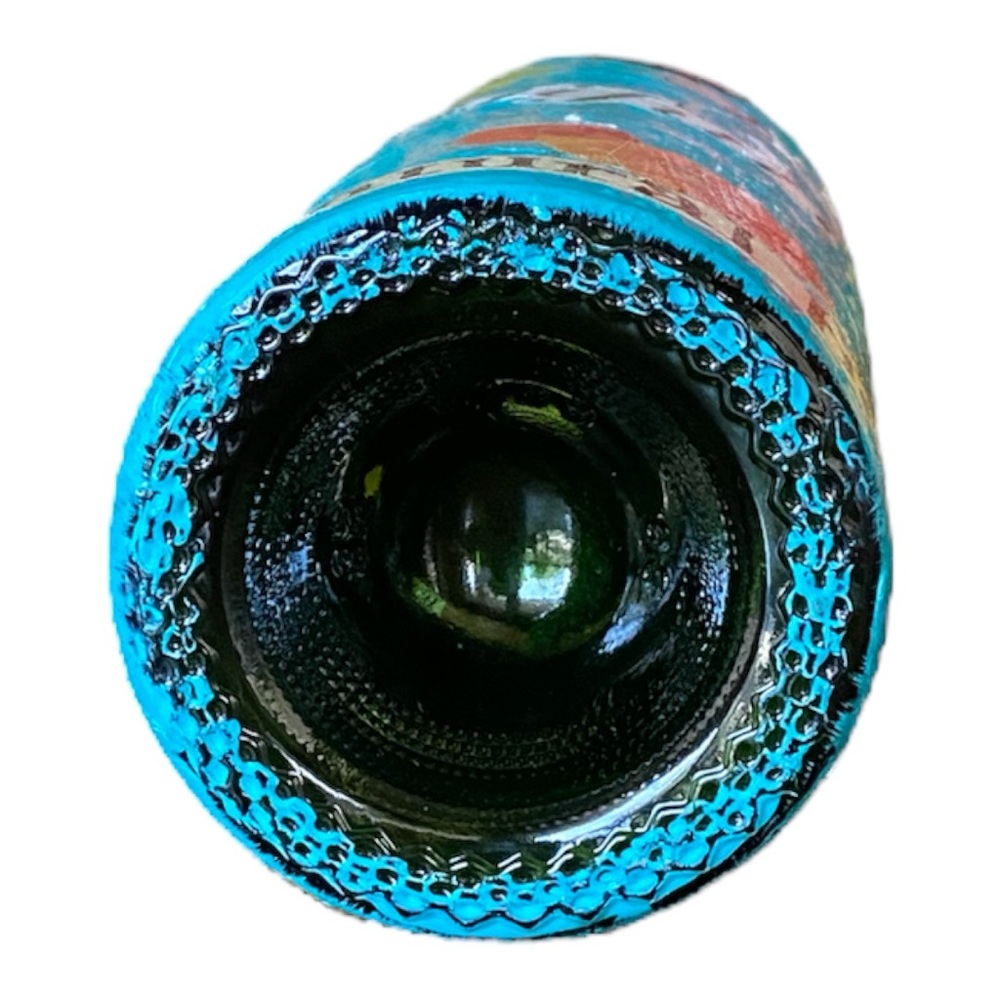 Handmade Turquoise Butterfly Decoupage Wine Bottle Home Decor 12” - Picture 6 of 6